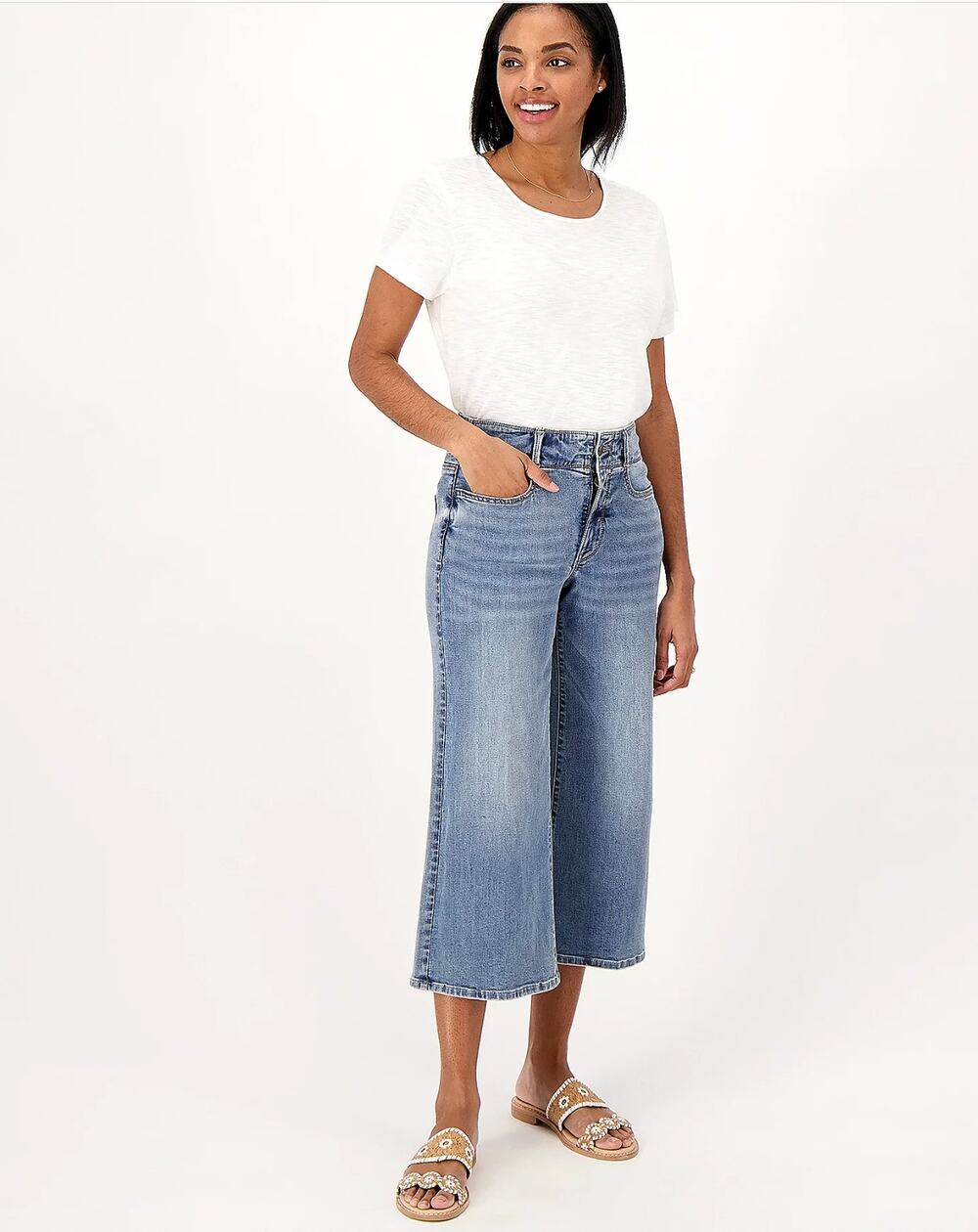 NYDJ Womens Major Wide Leg Capri Jeans Size 6 Fantasy Blue NWOT
